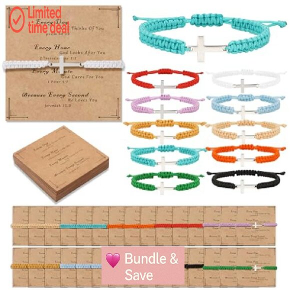 30-Piece Adjustable Cross Charm Bracelet Set with Inspirational Cards - Picture 2 of 8